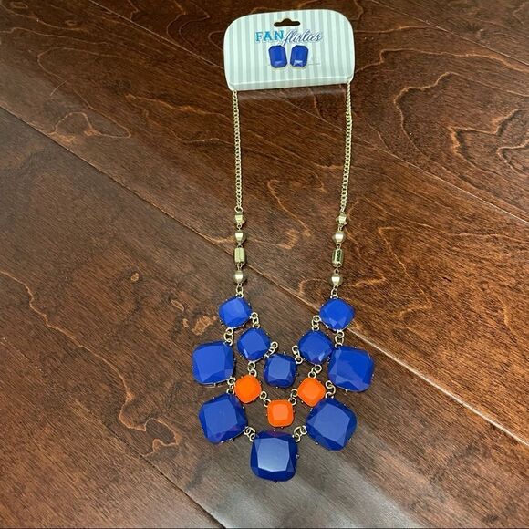 NWT Fan Flirties Blue and Orange Necklace and Earrings - Picture 2 of 5